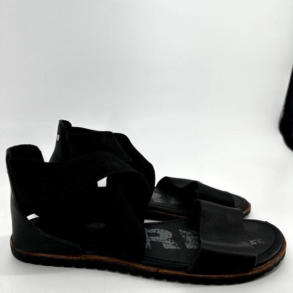 Sorel Ella Sandals Full Grain Leather Gladiator Slip On Flat Black 7.5 - Picture 3 of 7